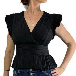 EXPRESS Pleated Ruffle Sleeve Peplum Top Small